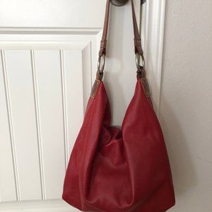Ellington Red Leather Shoulder Hobo Handbag